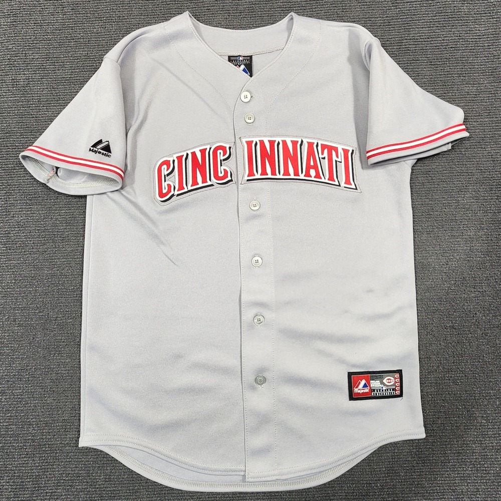 Majestic Cincinnati Reds Baseball Jersey Youth‎ Large Gray Button Front MLB
